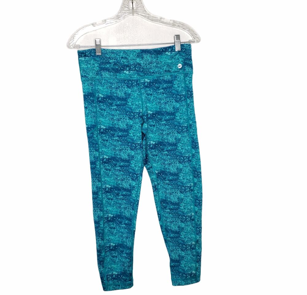 Vineyard Vines Water Color Compression Leggings Blue Green Cropped Medium